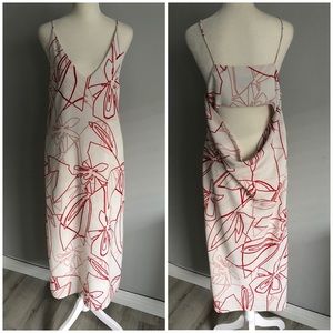 C/MEO White Slip Dress Deep V Backless Line Art